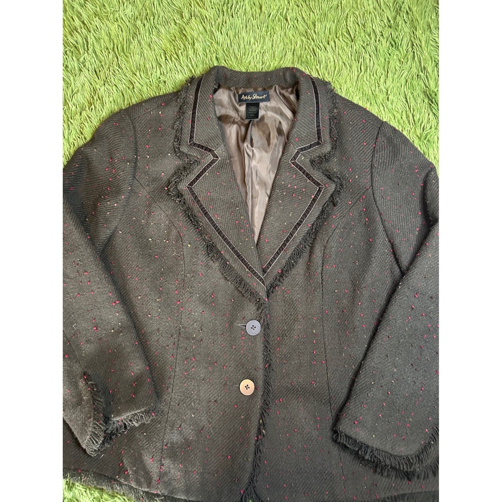 Ashley Stewart Blazer Womens 20W Brown Confetti Tweed Fringe Professional Jacket